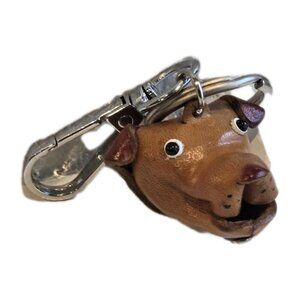 New Brown Dog Animal Handmade 3D Leather Dog Key Chain Gift Birthday